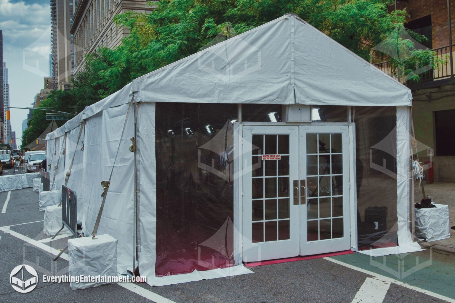 15x60 foot frame tent with clear and solid sidewalls