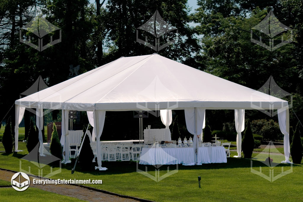 frame tent with white leg drapes