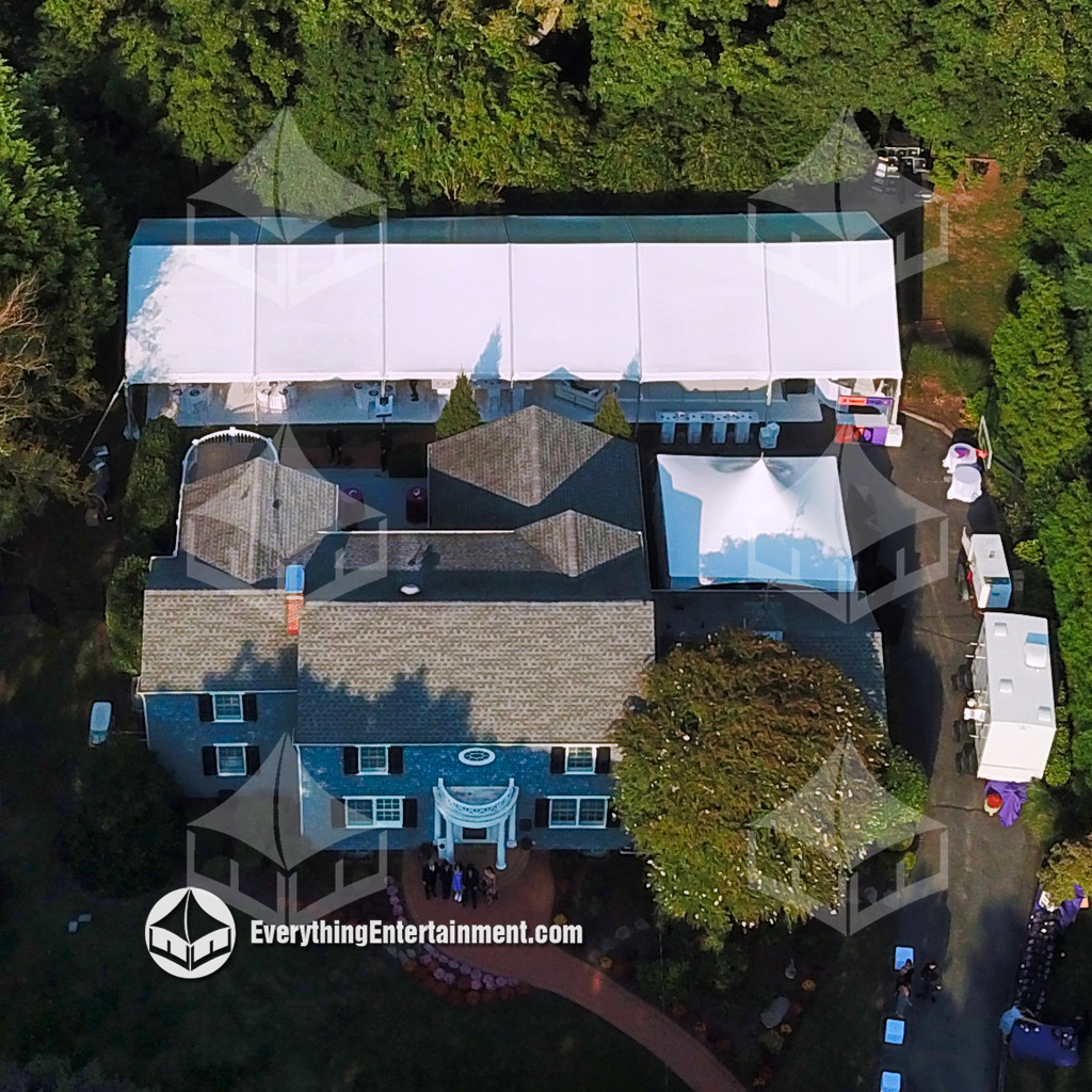 aerial view of tents in backyard