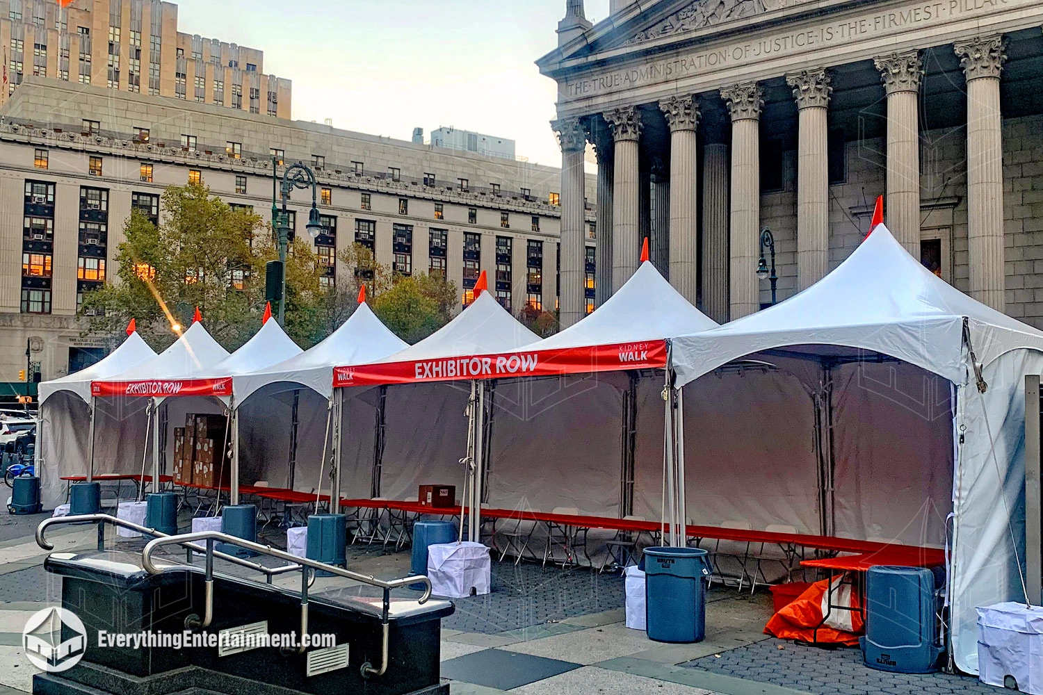 Multiple 10x10 high peak marquee tents for an awareness walk at Thomas Paine Park in New York City