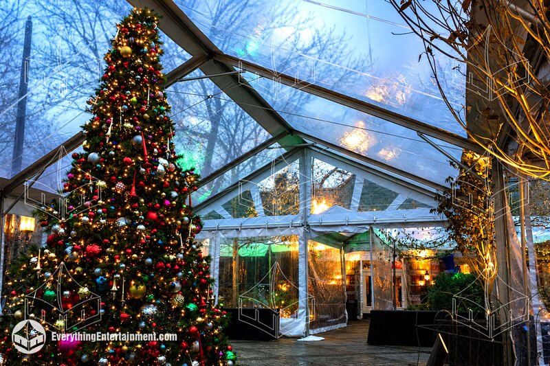 30x55 clear top tent with Christmas Tree for corporate holiday party