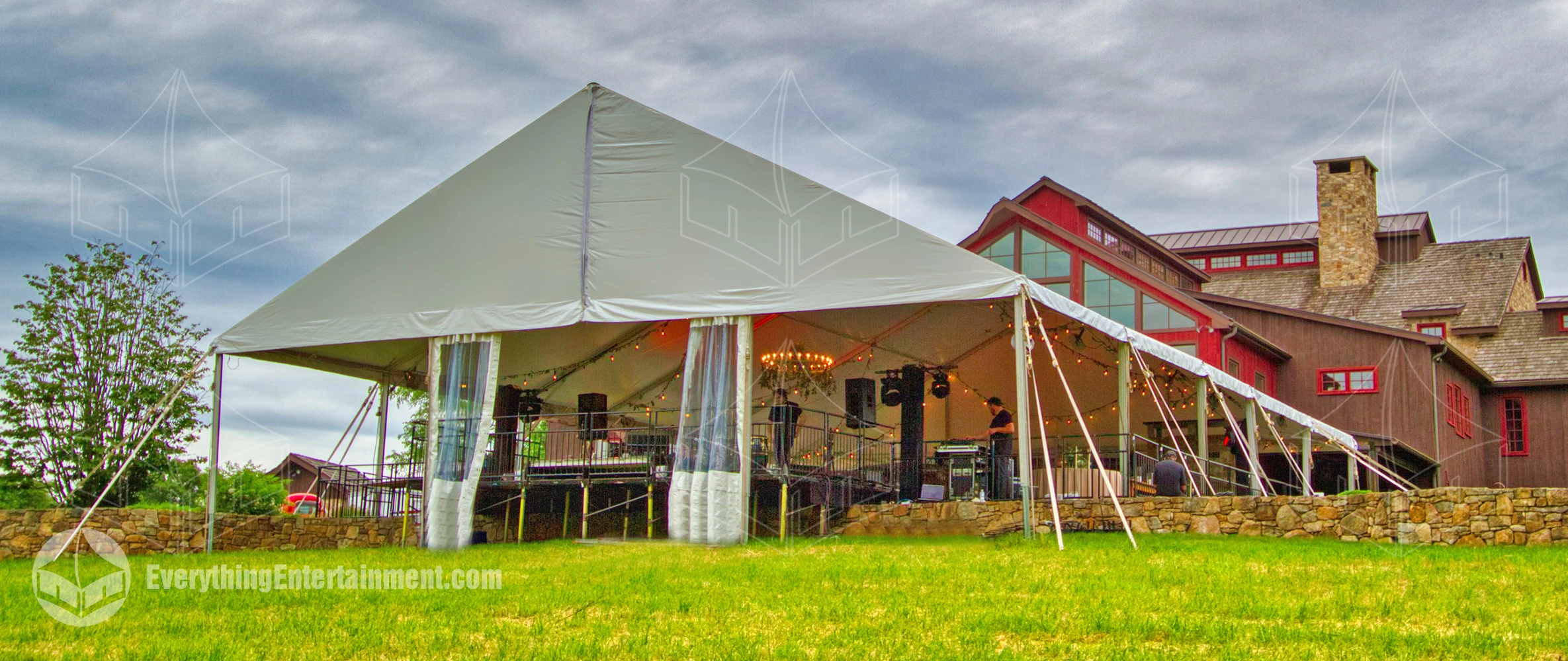 Wedding tent extending space off house in Glen Gardner, NJ, including a leveled floor