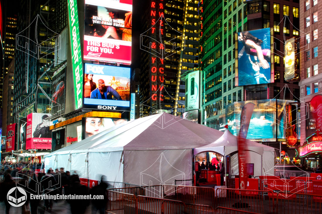 high peak tents setup at Radio City Music Hall in NYC for a Red Carpet Movie Premiere.