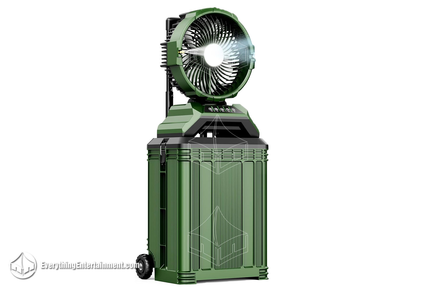 small evaporative cooler inside tent.