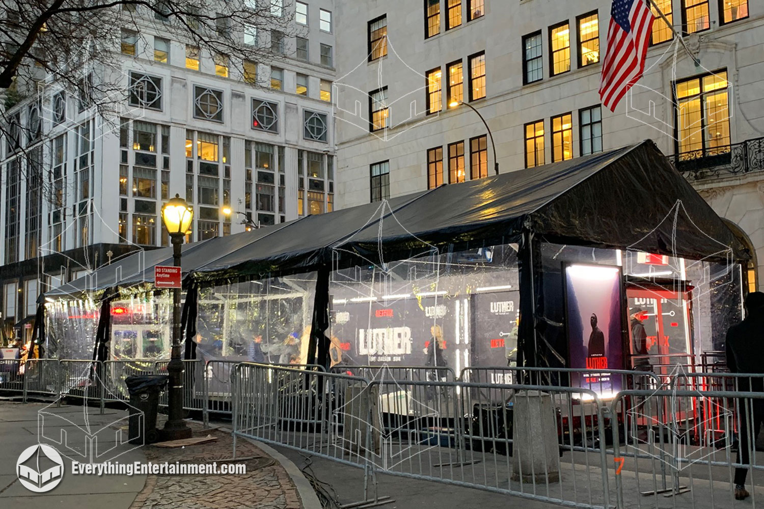 Chic 20x60 black vinyl frame tent designed to provide a darker look for a movie premiere.