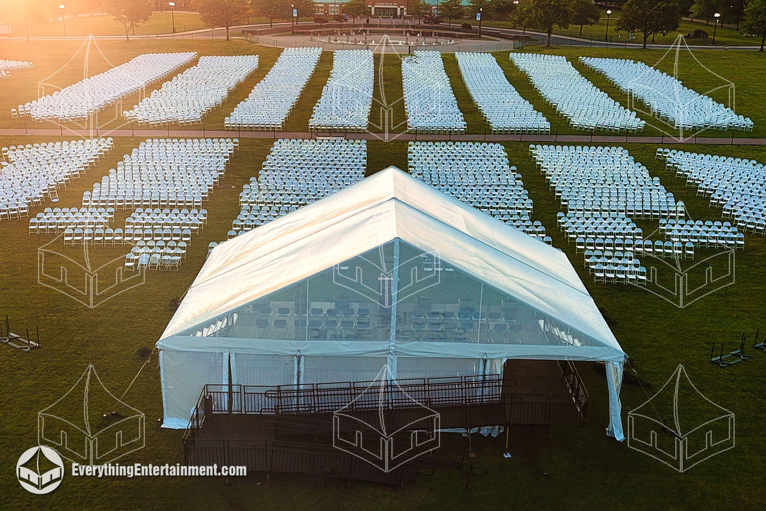 Impressive 50x30 tent with 6500 chairs for a memorable commencement, combining functionality with style for large-scale celebrations.