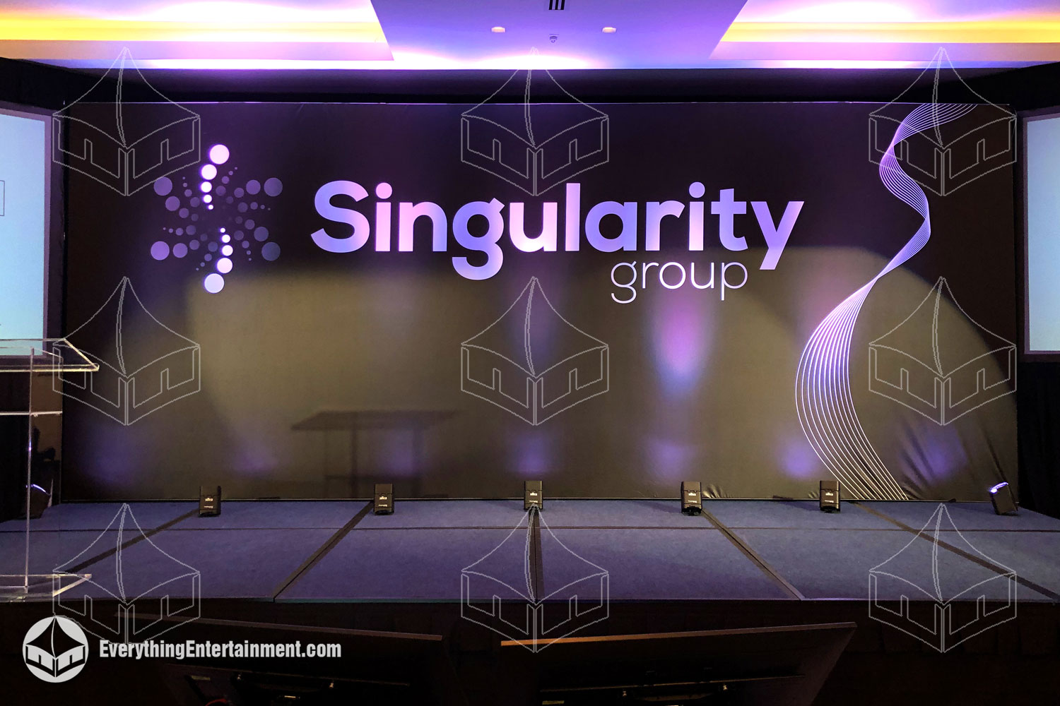 A bold and futuristic stage for Singularity Group, designed for innovation and engaging presentations.