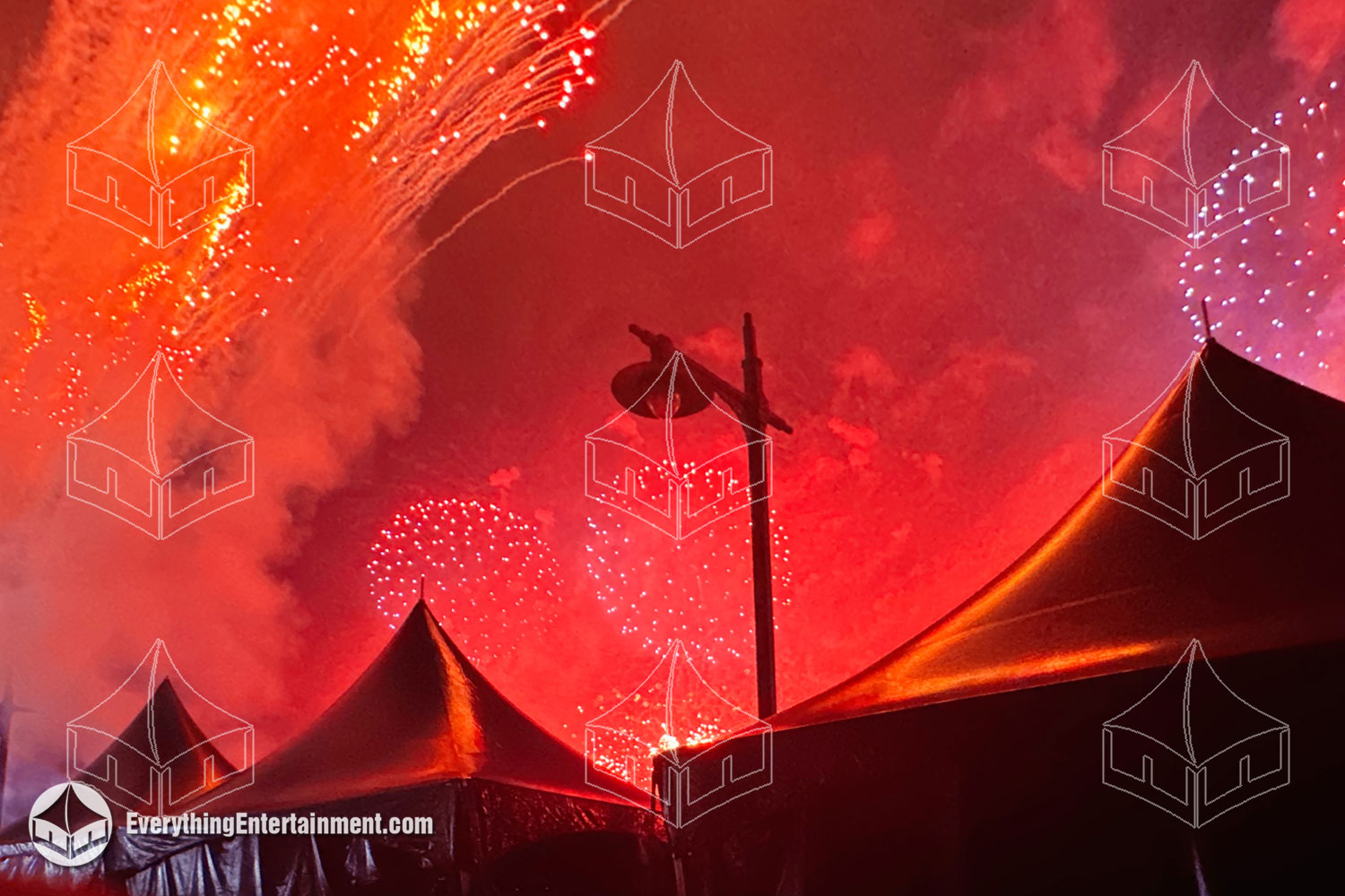 Black high peak tents set up for Macy's Fireworks show