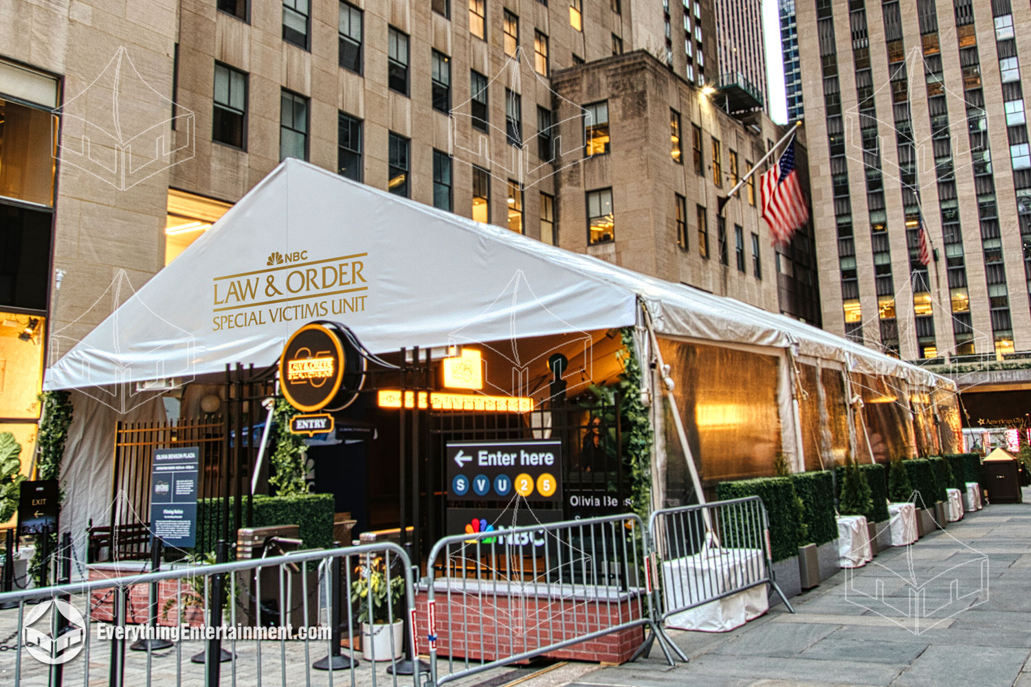 A branded tent was fabricated for a Law and Order marketing event in Rockefeller Center.