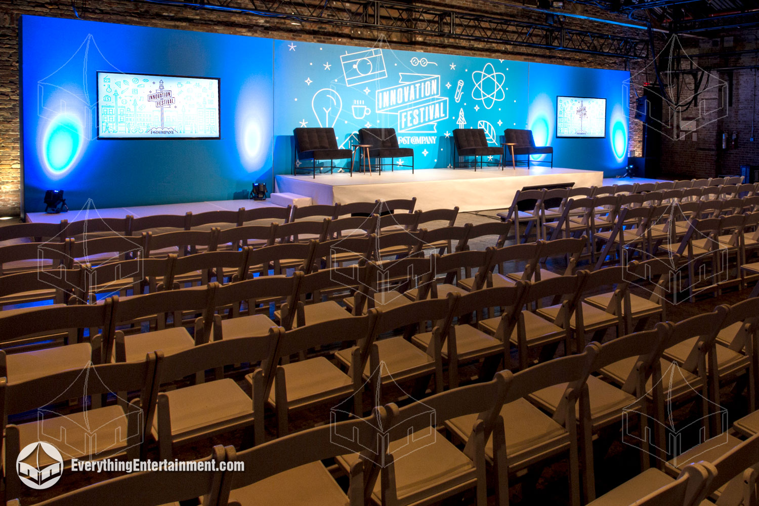 Everything Entertainment designs a stylish and functional stage and seating arrangement for Fast Company's events, optimizing engagement.