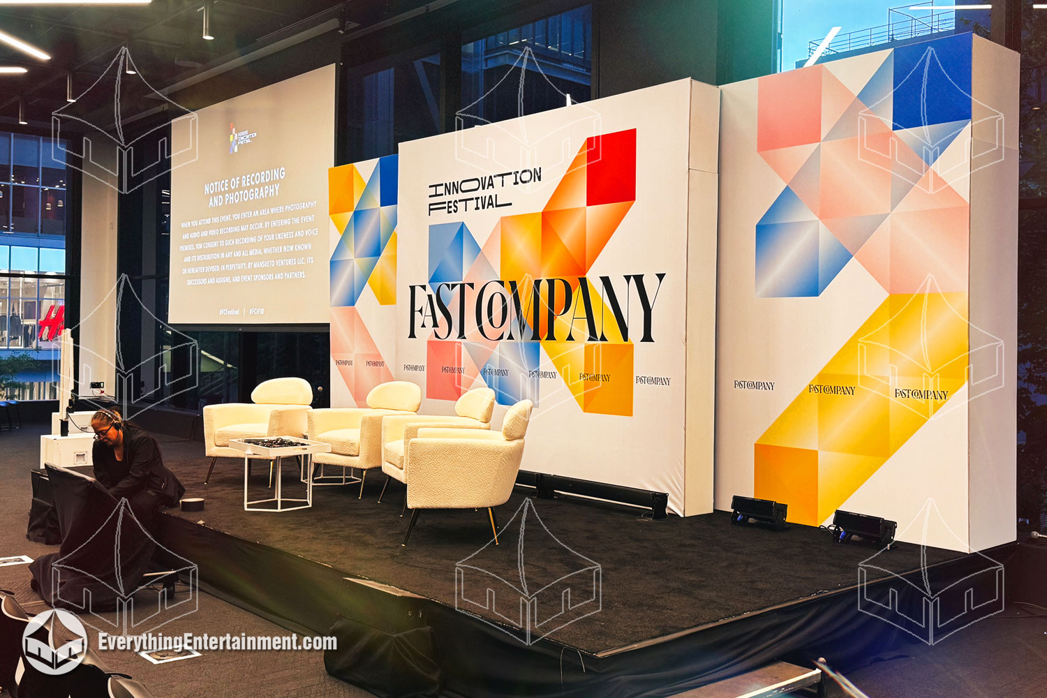 A sleek, professional stage by Everything Entertainment, perfect for delivering impactful Fast Company experiences.