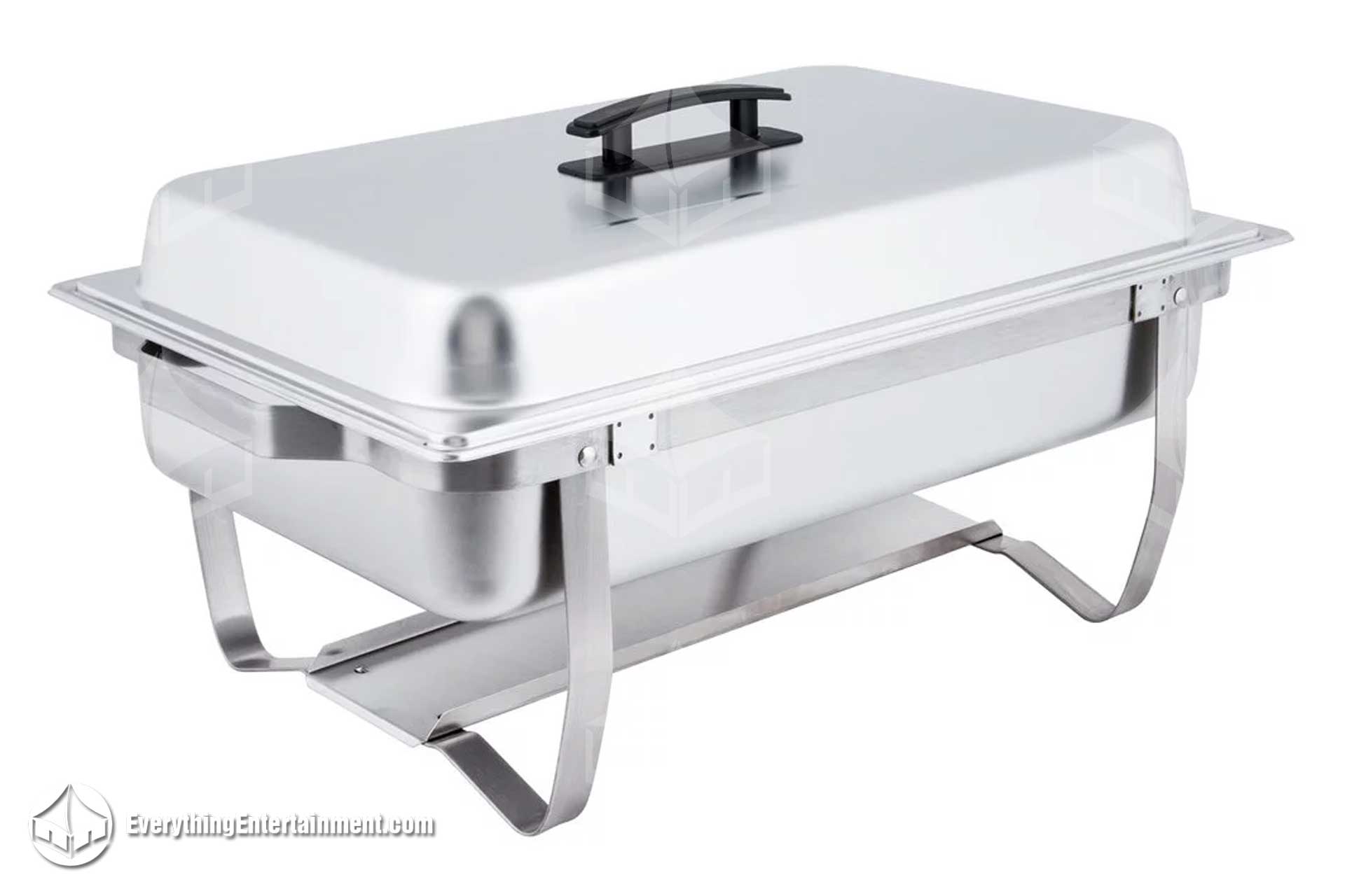 Polished stainless chafer on white background