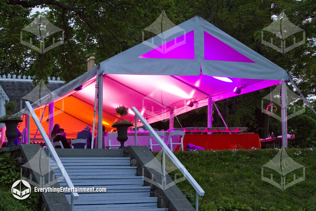 tent lit with multi-colored lights