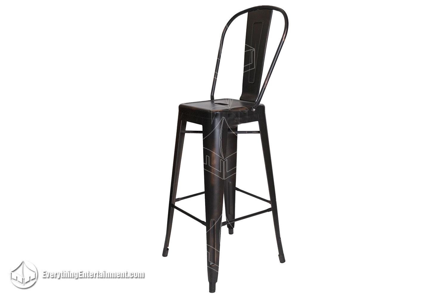 picture of Tolix Stool with Back in Antique Black  on white background.